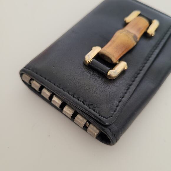 Gucci Bamboo Key Holder Wallet Case Leather Small Unisex Black Trifold - Picture 10 of 10